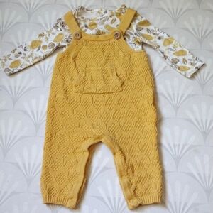 Shabby chic baby girl knit overalls.